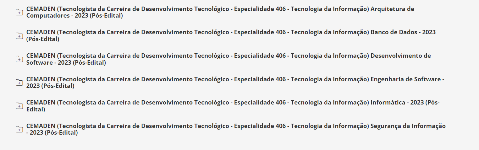 CEMADEN (Tecnologista da Carreira de Desenvolvimento Tecnológico - Especialidade 406 - Tecnologia da Informação) Pacote - 2023 (Pós-Edital)