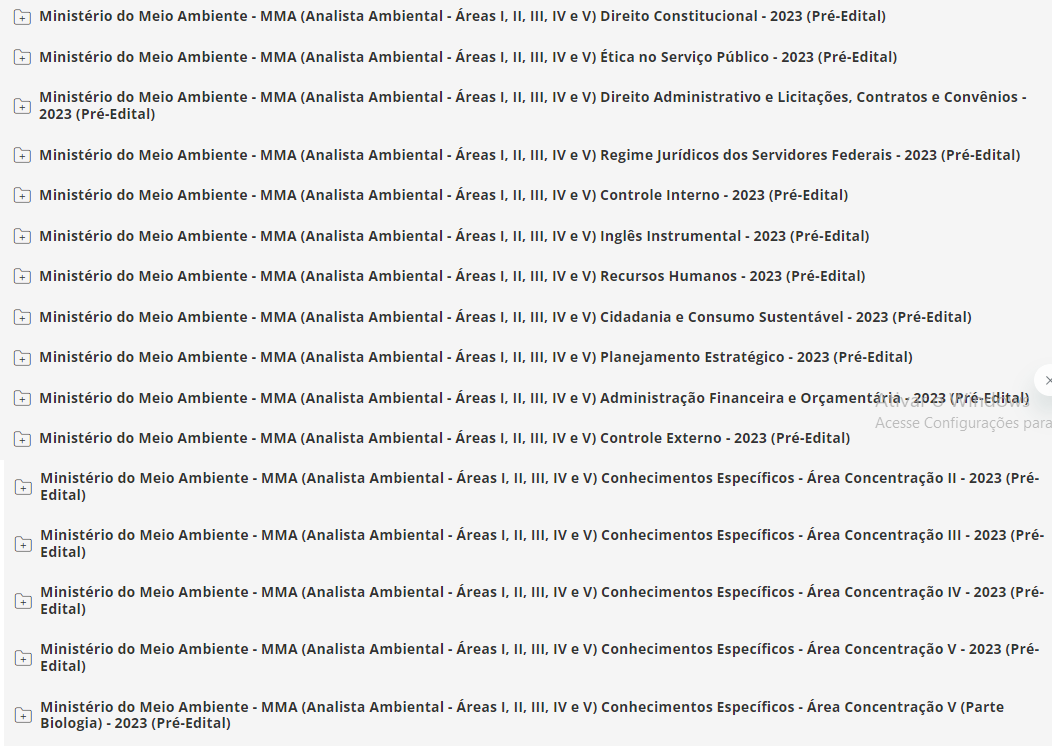 Ministério do Meio Ambiente - MMA (Analista Ambiental - Áreas I, II, III, IV e V) Pacote - 2023 (Pré-Edital)
