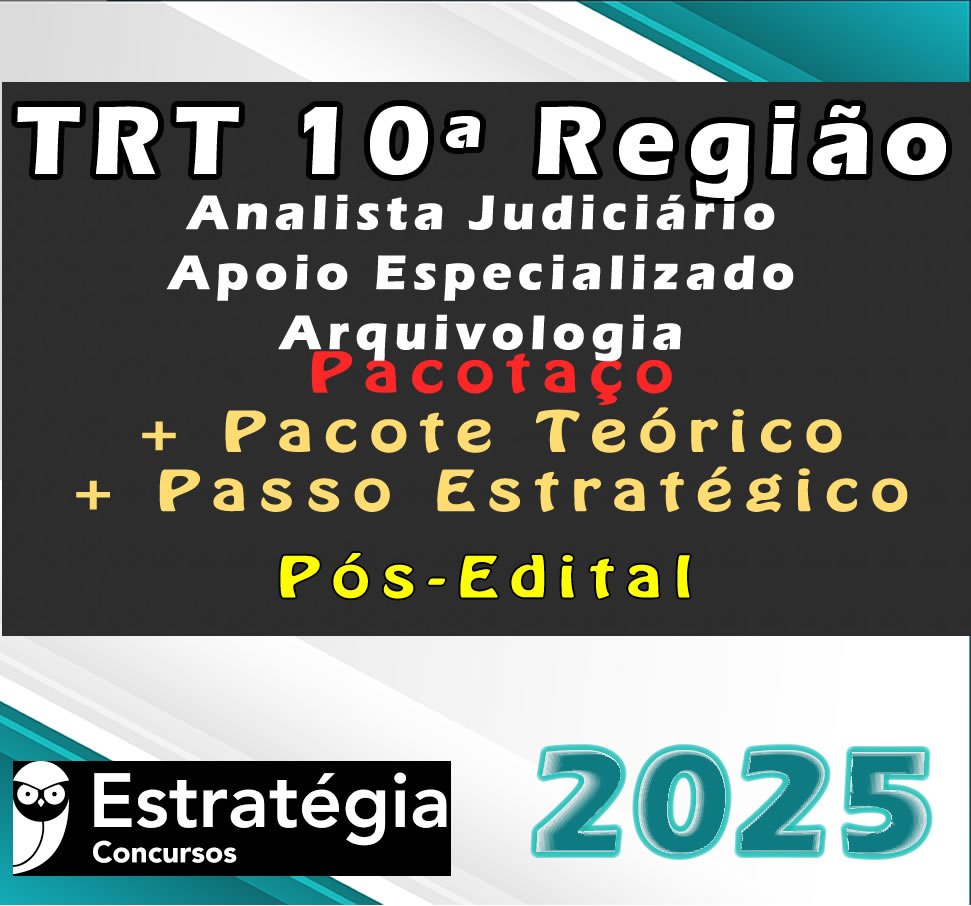 TRT 10a Regiao Analista Judiciario Apoio Especializado Arquivologia curso 2025