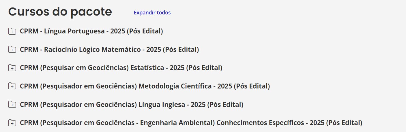 CPRM (Pesquisador em Geociências Engenharia Ambiental) Pós Edital Pacote Completo Estrategia 2025.2