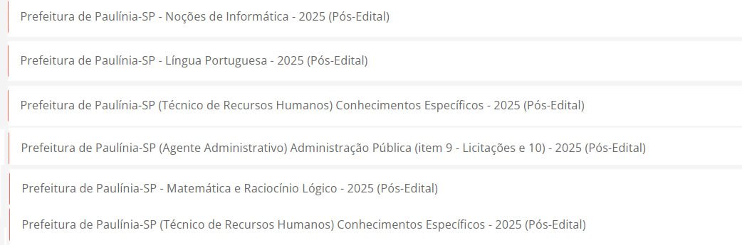 Prefeitura de Paulínia SP Técnico de Recursos Humanos Pós Edital Pacote Completo Estrategia 2025.2