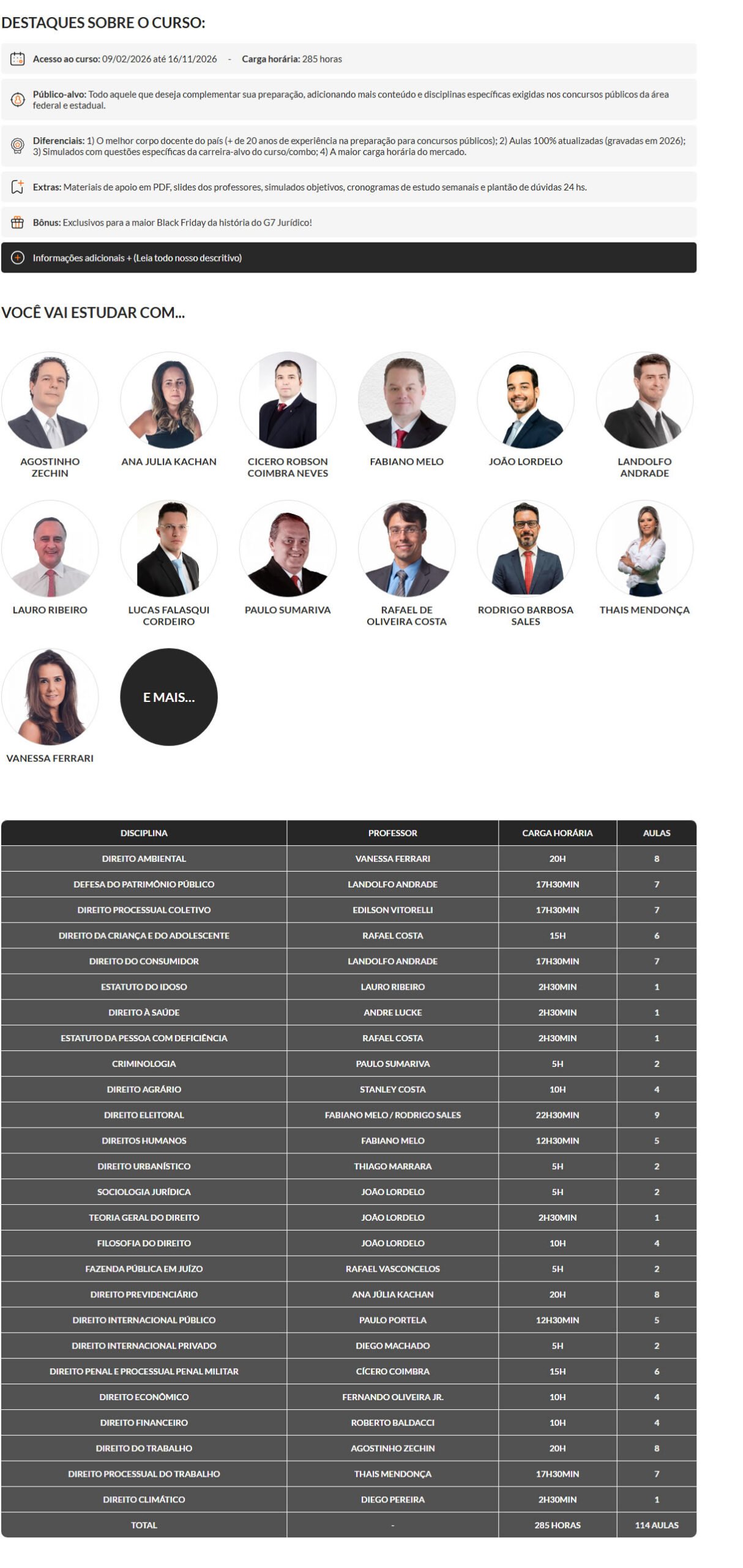 disciplinas complementares g7 2026