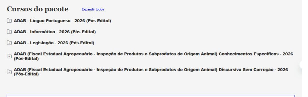 ADAB (Fiscal Estadual Agropecuário Inspeção de Produtos e Subprodutos de Origem Animal) Pacote 2026 (Pós Edital)