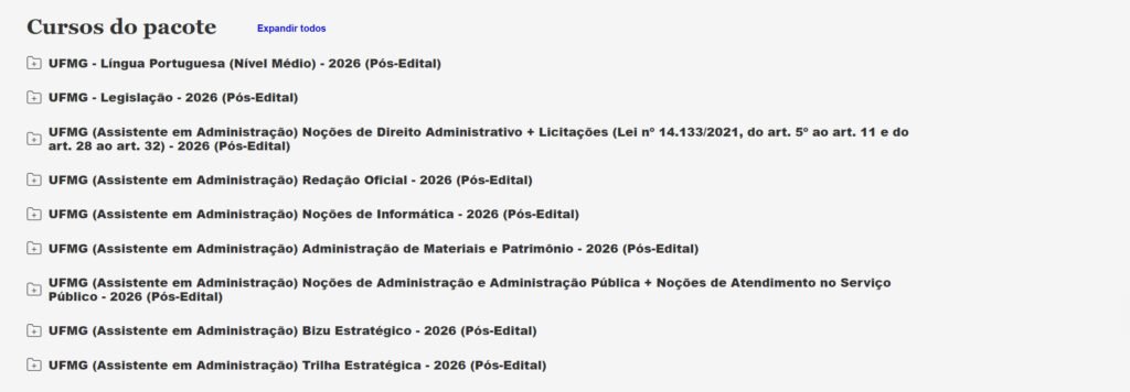 UFMG (Assistente em Administração) Pacote 2026 (Pós Edital) UFMG (Assistente em Administração) Pacote 2026 (Pós Edital)