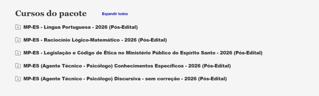 MP ES Agente Técnico Psicólogo Pacote 1 2026 MP ES Agente Técnico Psicólogo Pacote 1 2026