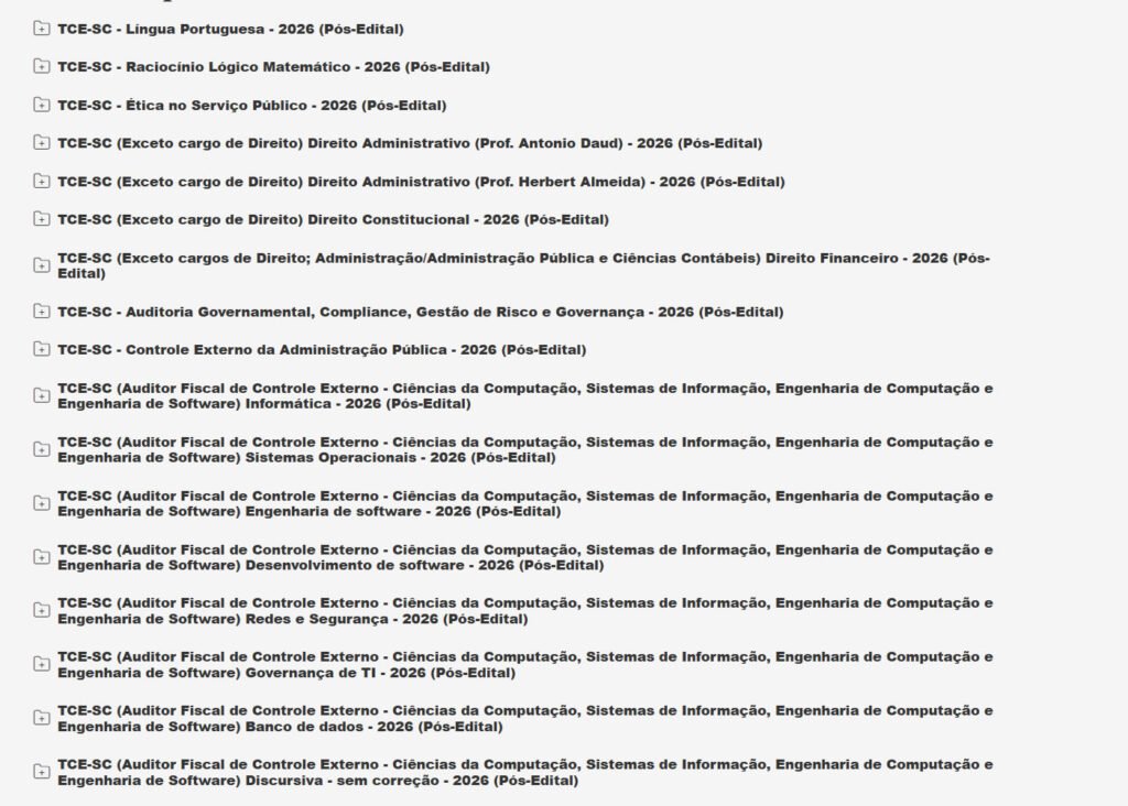 TCE SC (Auditor Fiscal de Controle Externo Ciências da Computação, Sistemas de Informação, Engenharia de Computação) Pacote Completo 2026 (Pós Edital) Estratégia