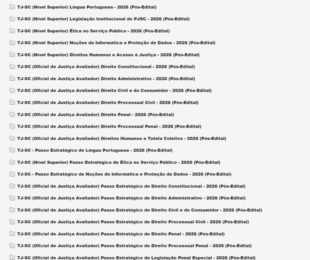 TJ SC A Oficial de Justiça AvaliadorPacotaço Pacote Teórico + Pacote Passo Estratégico 2026 (Pós Edital)