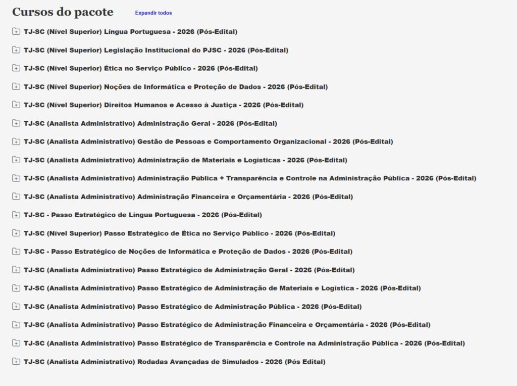 TJ SC Analista Administrativo Pacotaço Pacote Teórico + Pacote Passo Estratégico 2026 (Pós Edital)