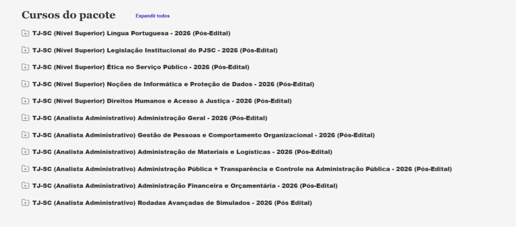 TJ SC (Analista Administrativo) Pacote Completo 2026 Pos Edital Estrategia